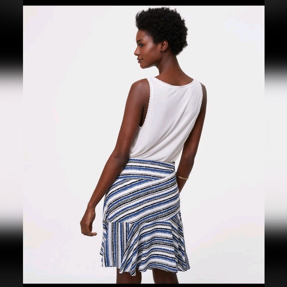 NWT LOFT Striped Blue, Black and White Flounce Skirt - Picture 3 of 12